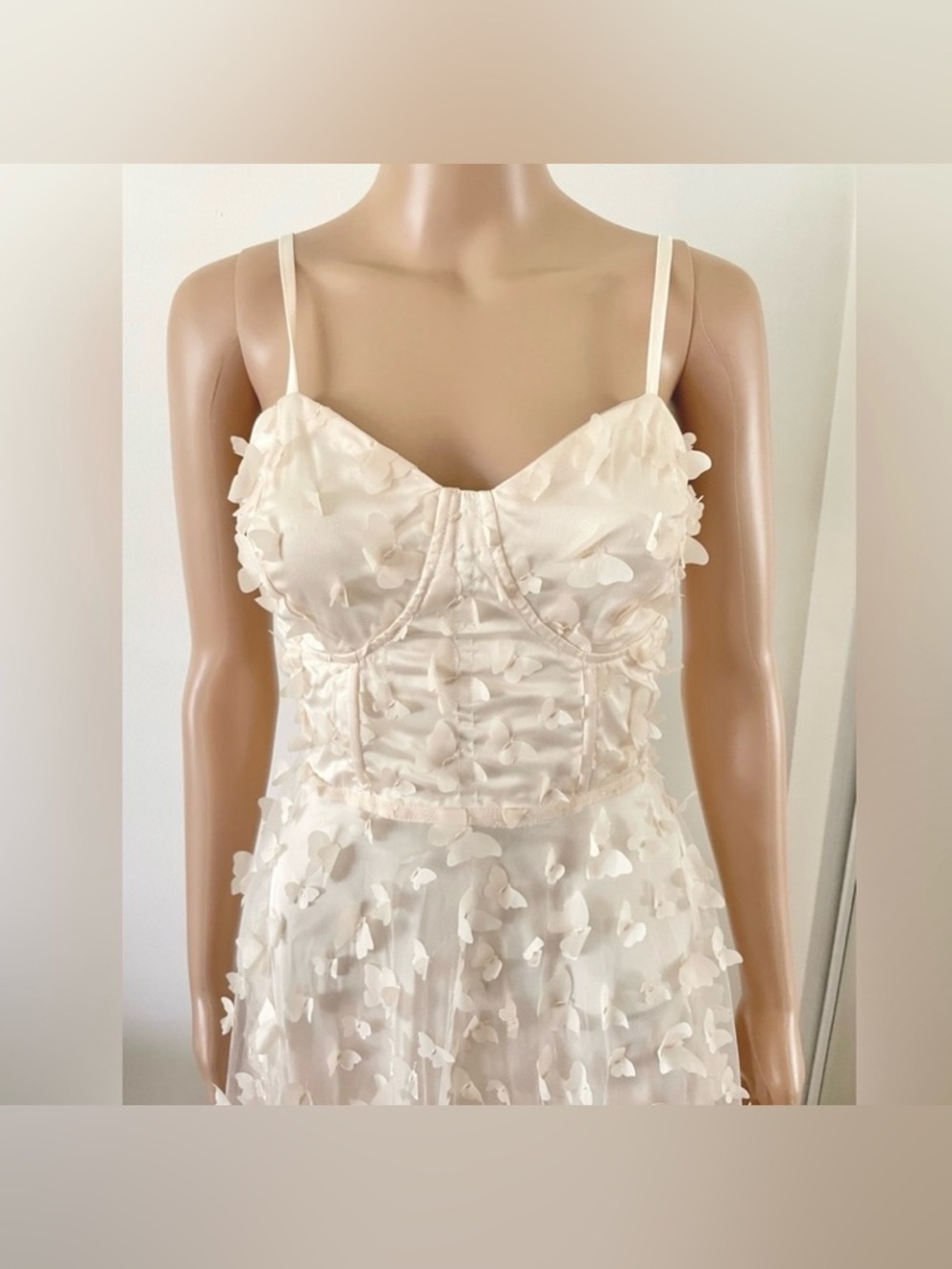 Mable Cream 3D Butterfly Lace-Up Midi Dress Corset Sweetheart Tiered Lulus - Picture 7 of 12